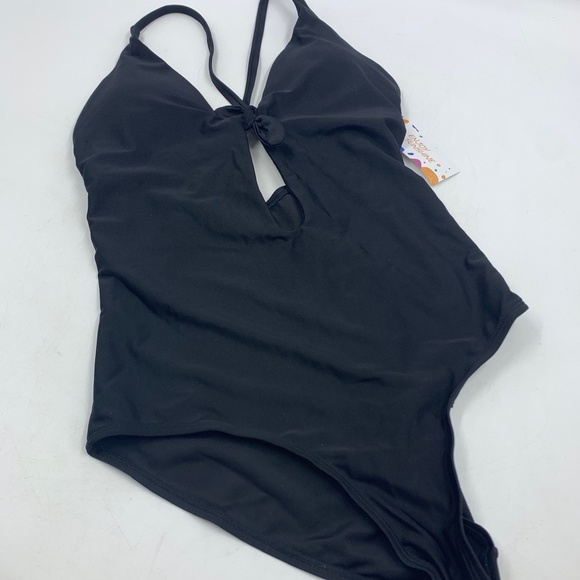 Enjoy The Sunshine Womens Medium Swimsuit Keyhole Bow Strappy Black NEW - Picture 1 of 9